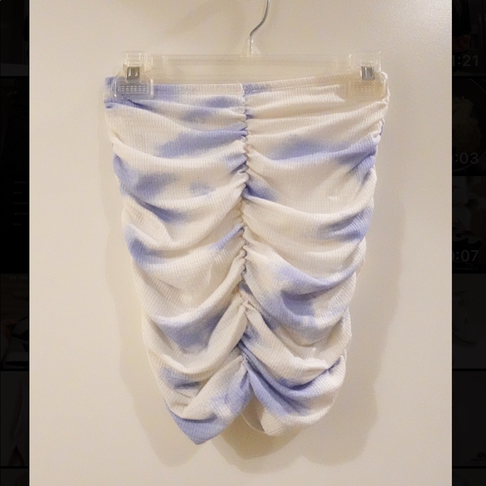 Blue and white tie dye ruched skirt